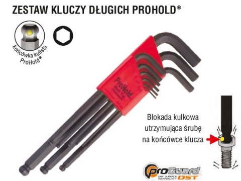 BONDHUS zestaw kluczy imbusów długich 9-sztukowy (1,5-10mm) z końcówką kulistą blokada kulkowa