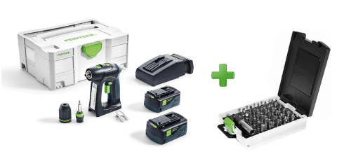 Festool Wiertarko-wkrętarka aku. C 18 Li 5,2-Plus Bity