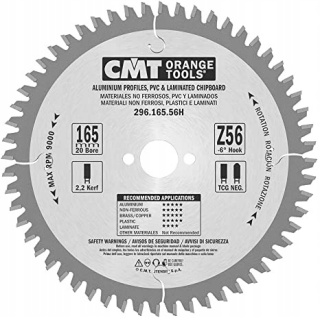 CMT - Piła Aluminium HW D=165 F=20 Z=56 K=2,2/1,6