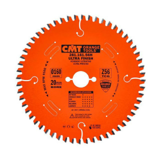 Piła do laminatów oraz do płyty wiórowej CMT HM D=165 F=20 Z=56K/P=2.2/1.6 TCG -3 kąt NEG